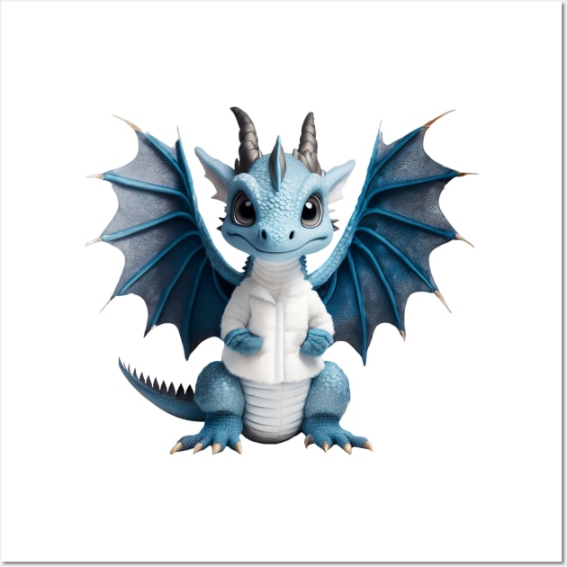 Cute Blue Ice Baby Dragon Wall Art by Cuteopia Gallery